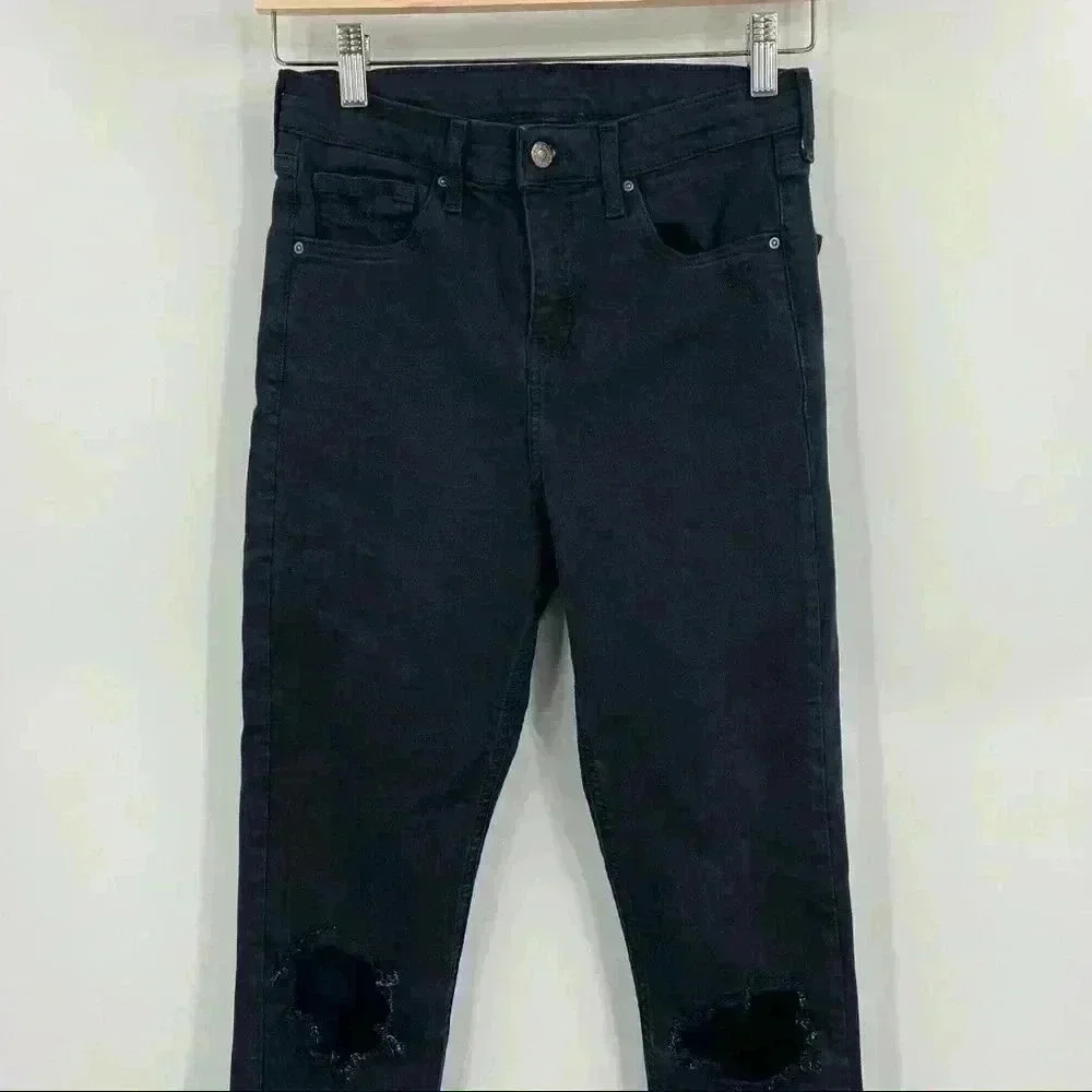 TopShop‎ Black High Rise Distressed Skinny Jeans Size W28